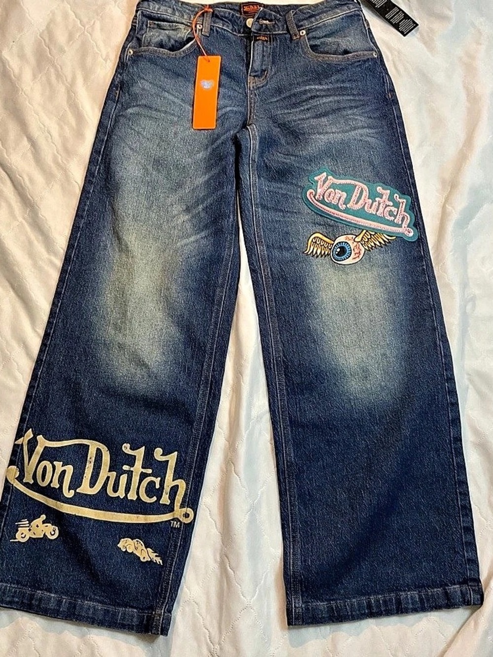 Von Dutch Originals Wide Leg Jeans in Blue Waist 25 NWT